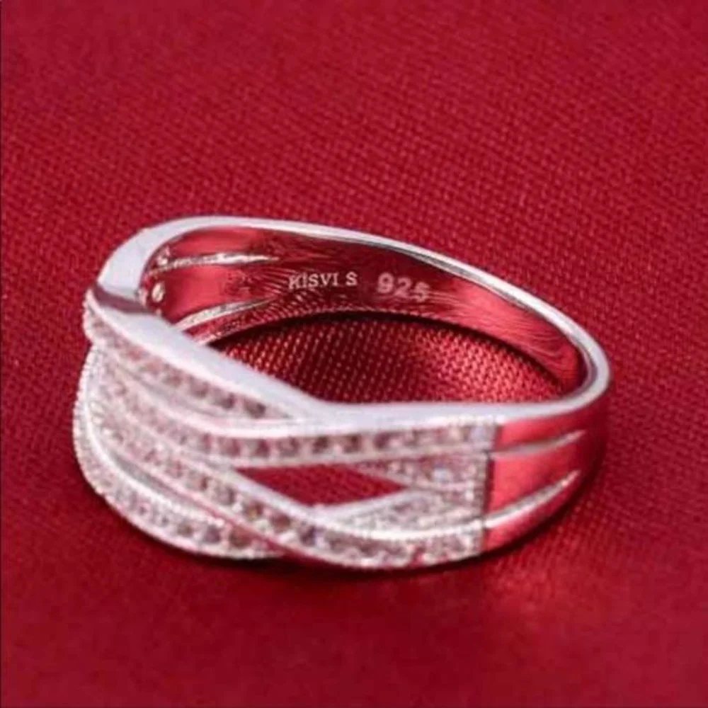 ETERNITY 925 STERLING SILVER DIAMOND RING, CUTE RING, SHINY RING. - Picture 3 of 6